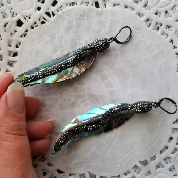Genuine Abalone Shell Paved Crystal Earrings - Picture 2 of 4